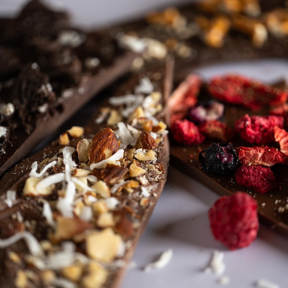 Four flavors of chocolate bark.