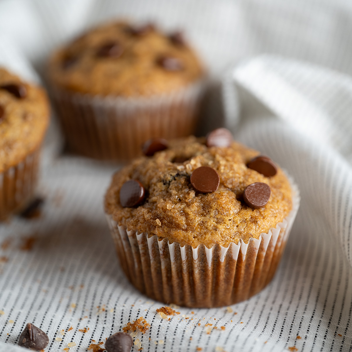Three banana chocolate chip muffins.