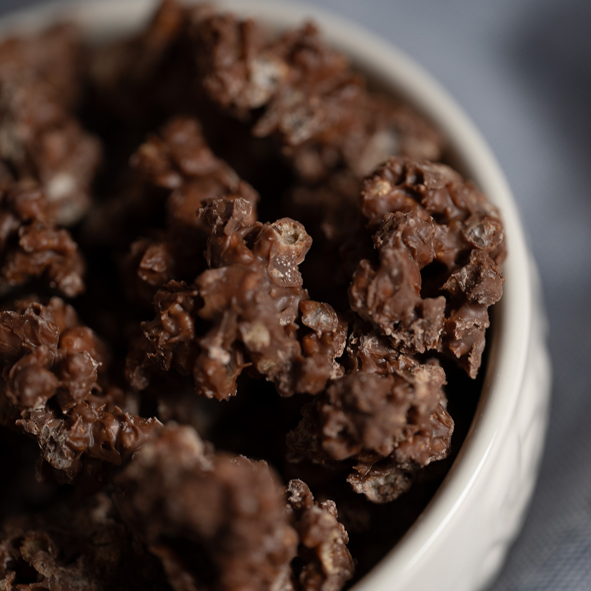 A macro view of Buncha Crunch clusters in a bowl.