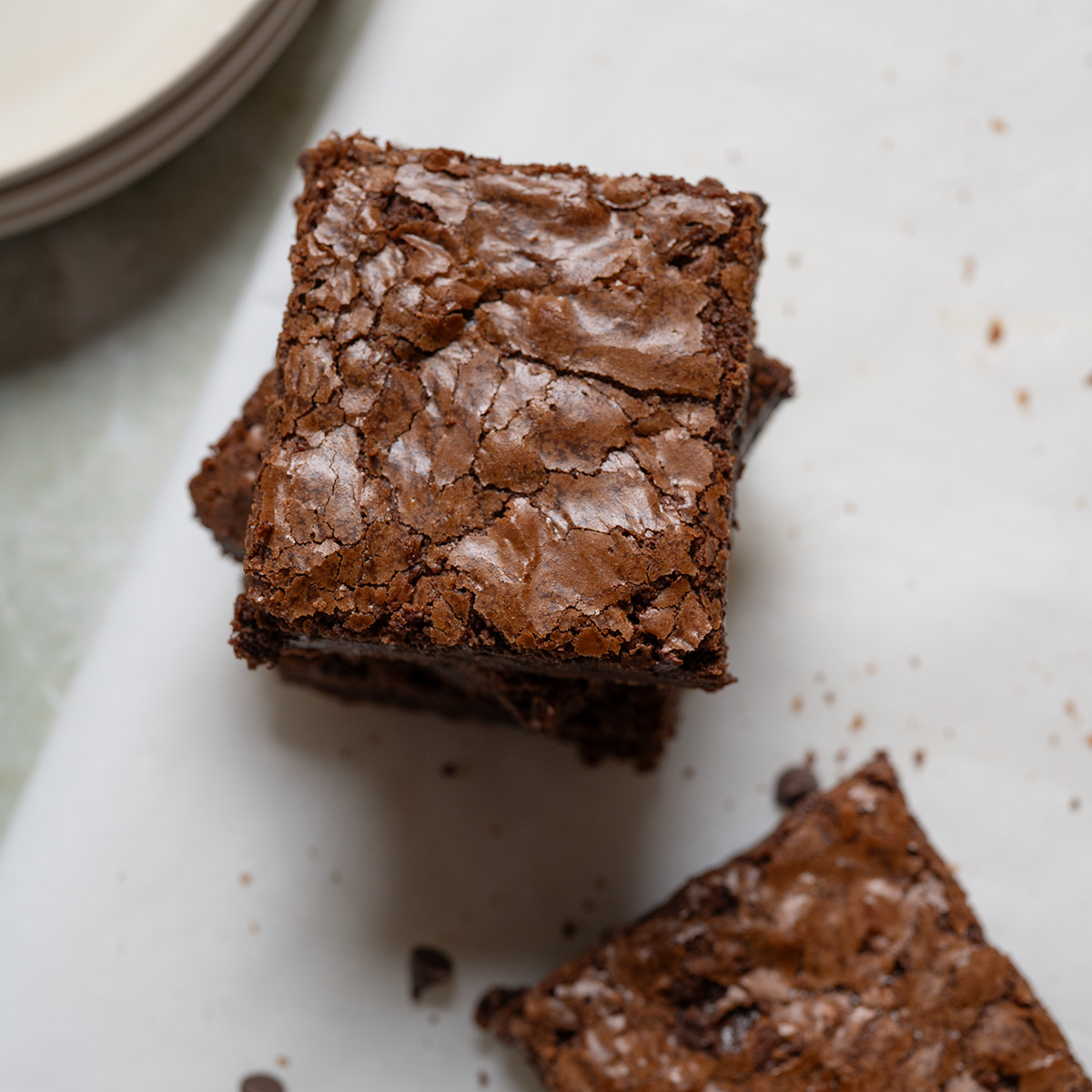 Chocolate brownie with crackly tops.