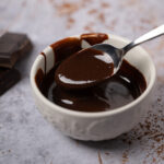 Glossy chocolate syrup.