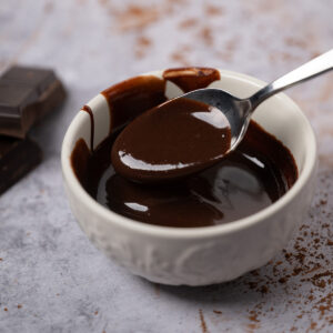 Glossy chocolate syrup.