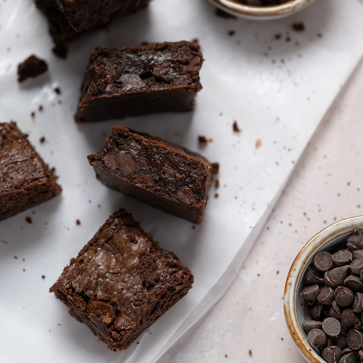 Fudgy centers of espresso brownies.