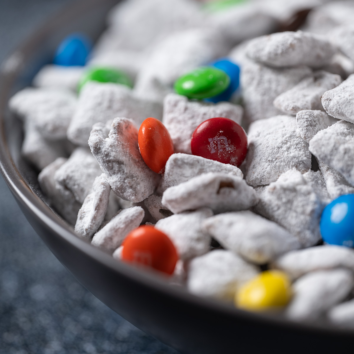 Muddy buddies with M&Ms.