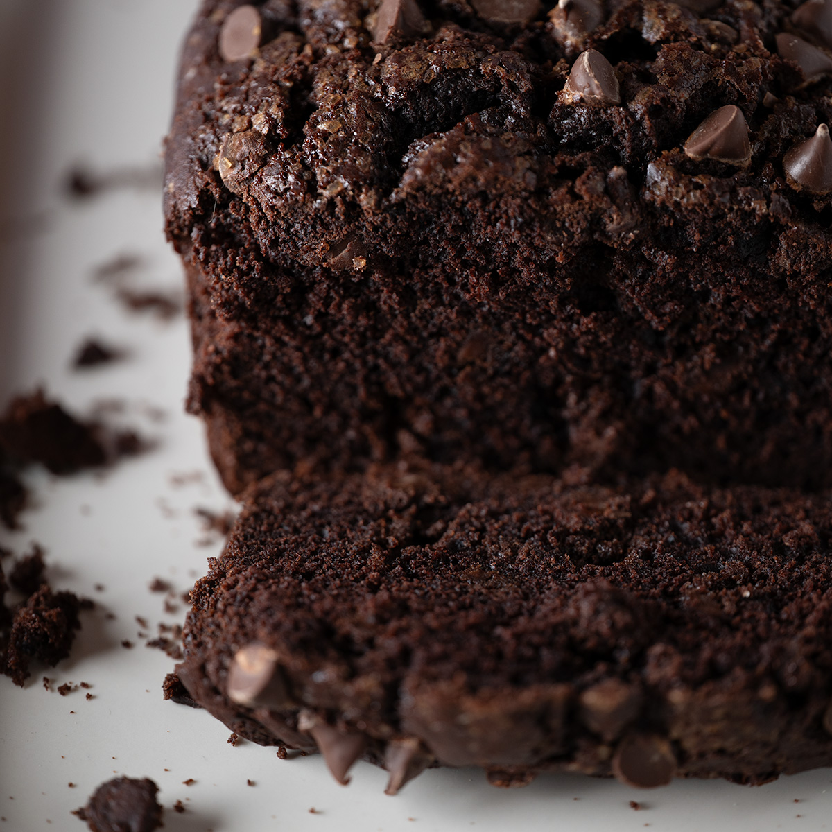 Sliced chocolate loaf cake.