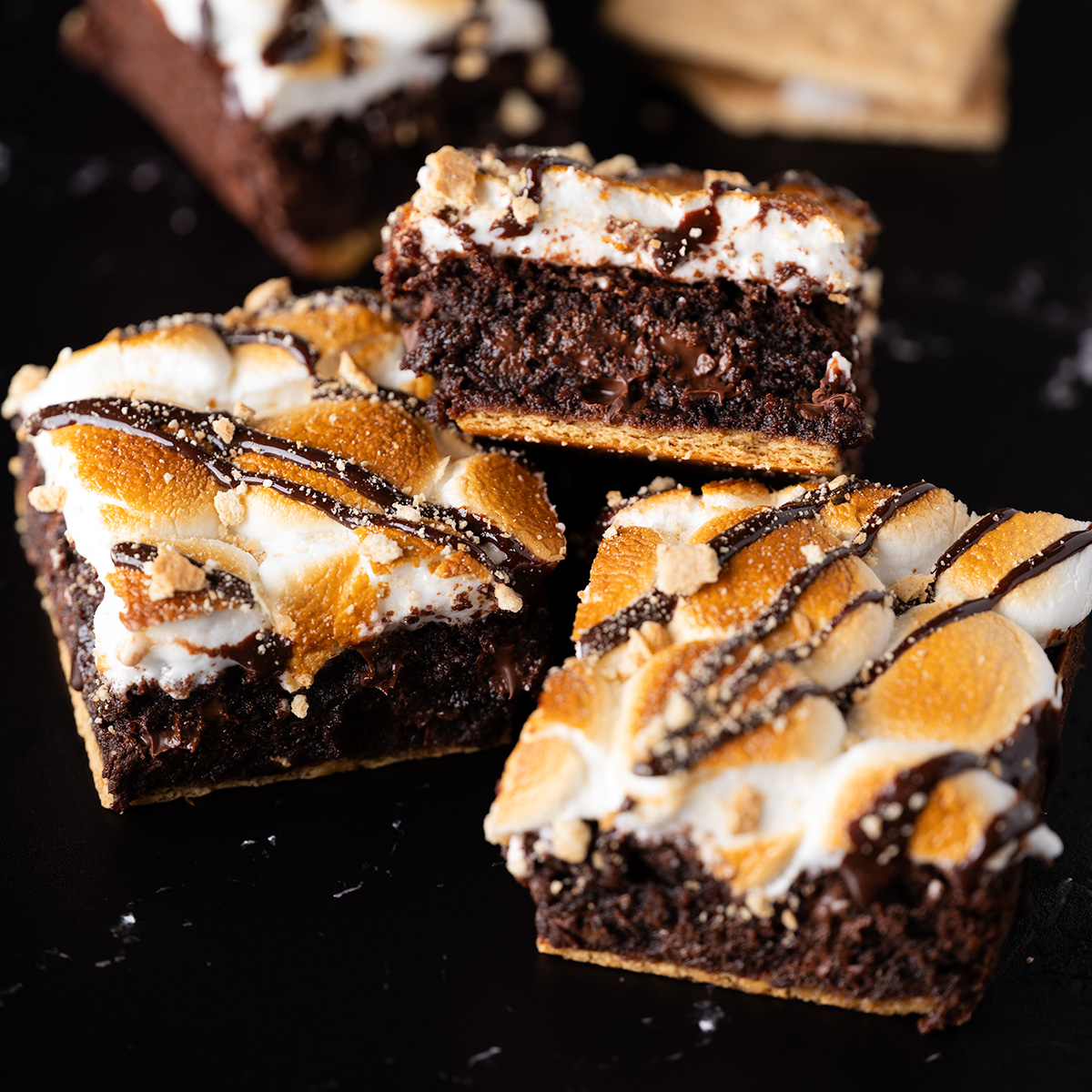 A group of three s'mores brownies.