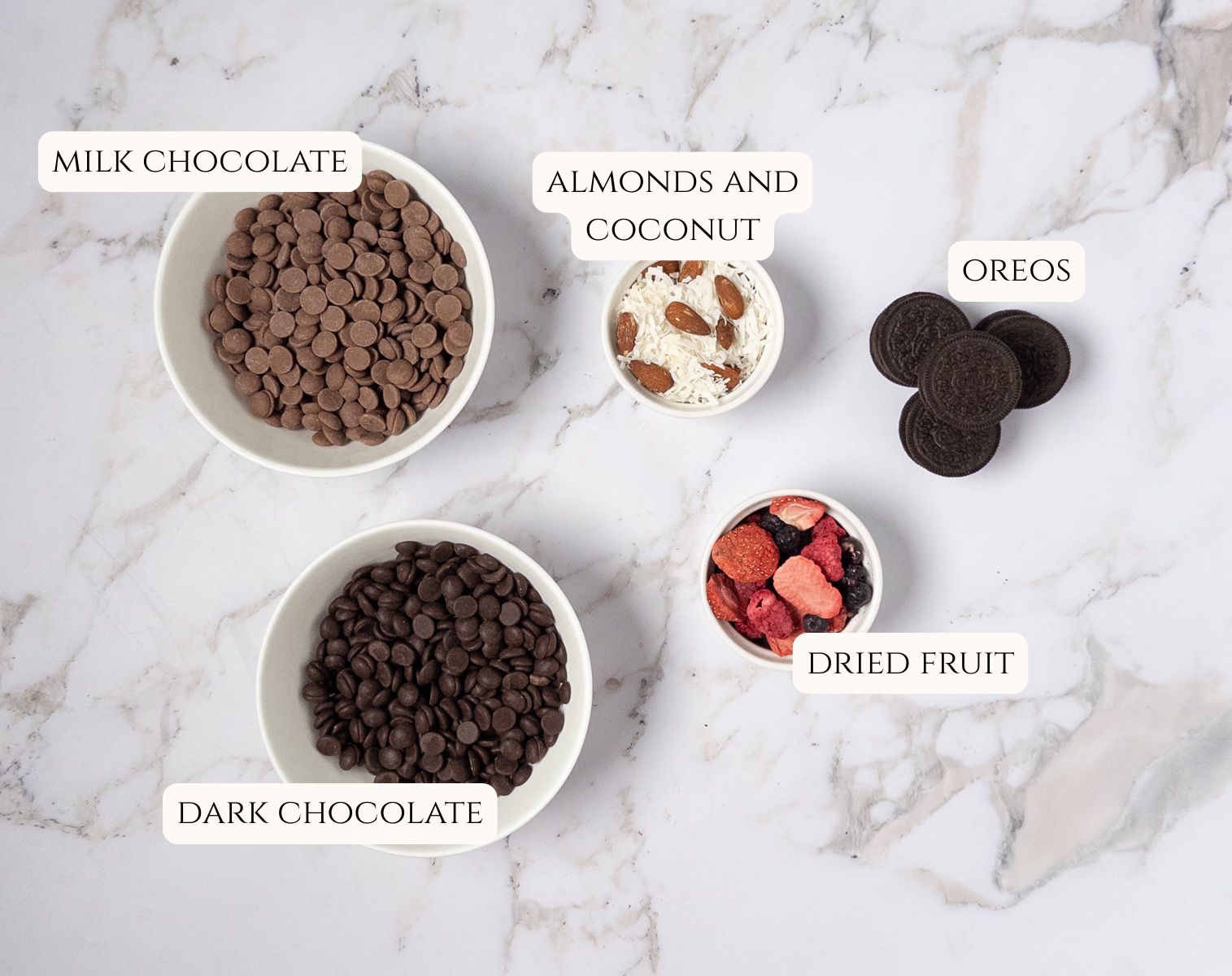 Ingredients for chocolate bark.