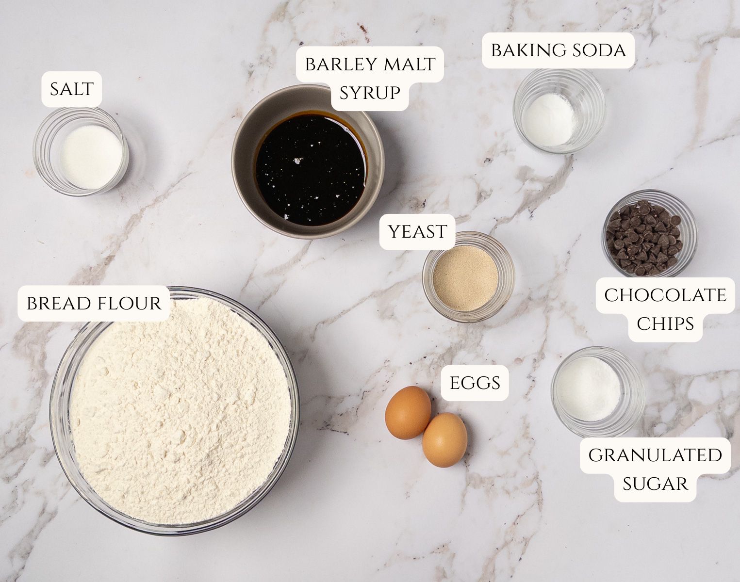 Ingredients for chocolate chip bagels.