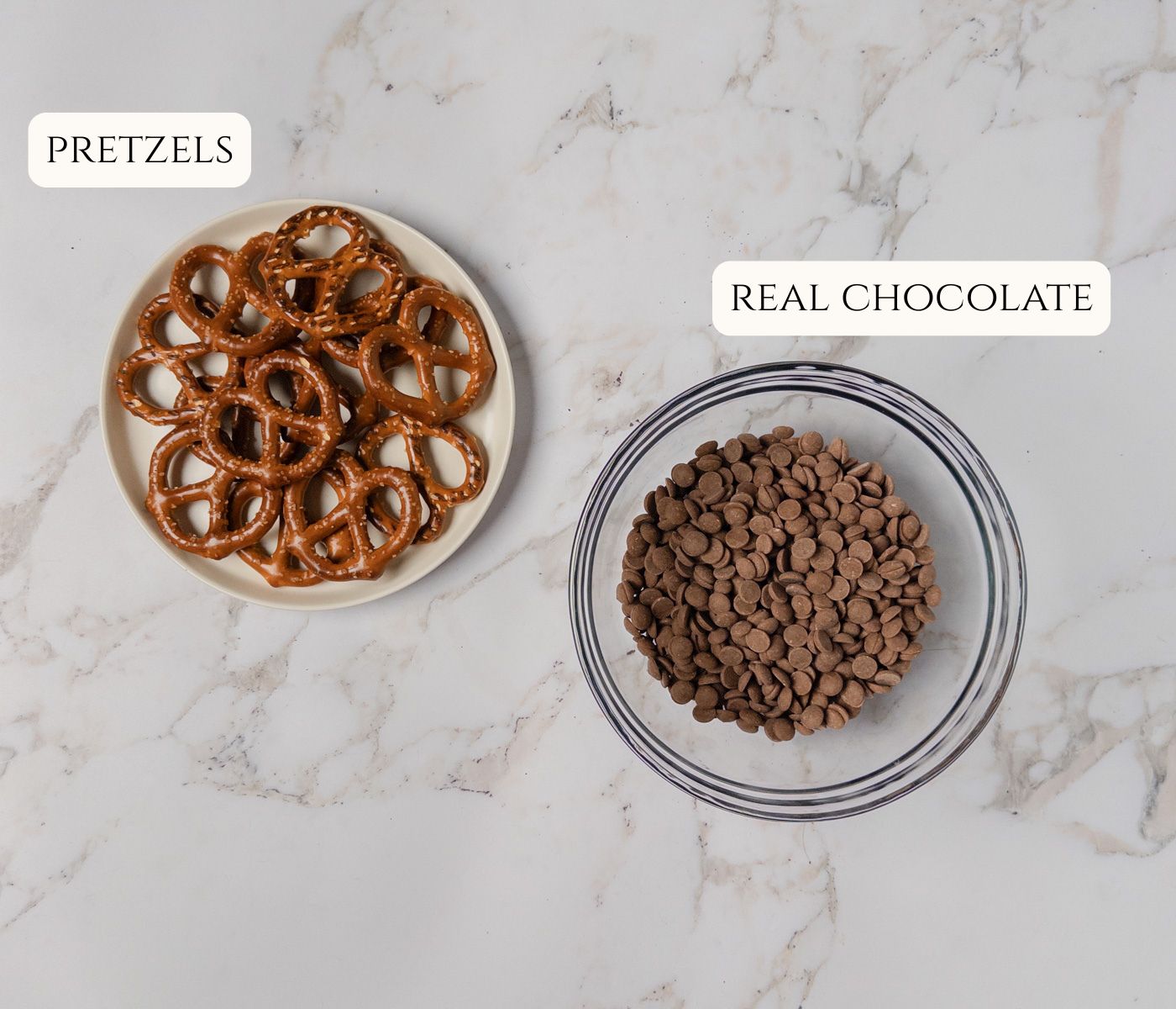 Ingredients for chocolate-covered pretzels.