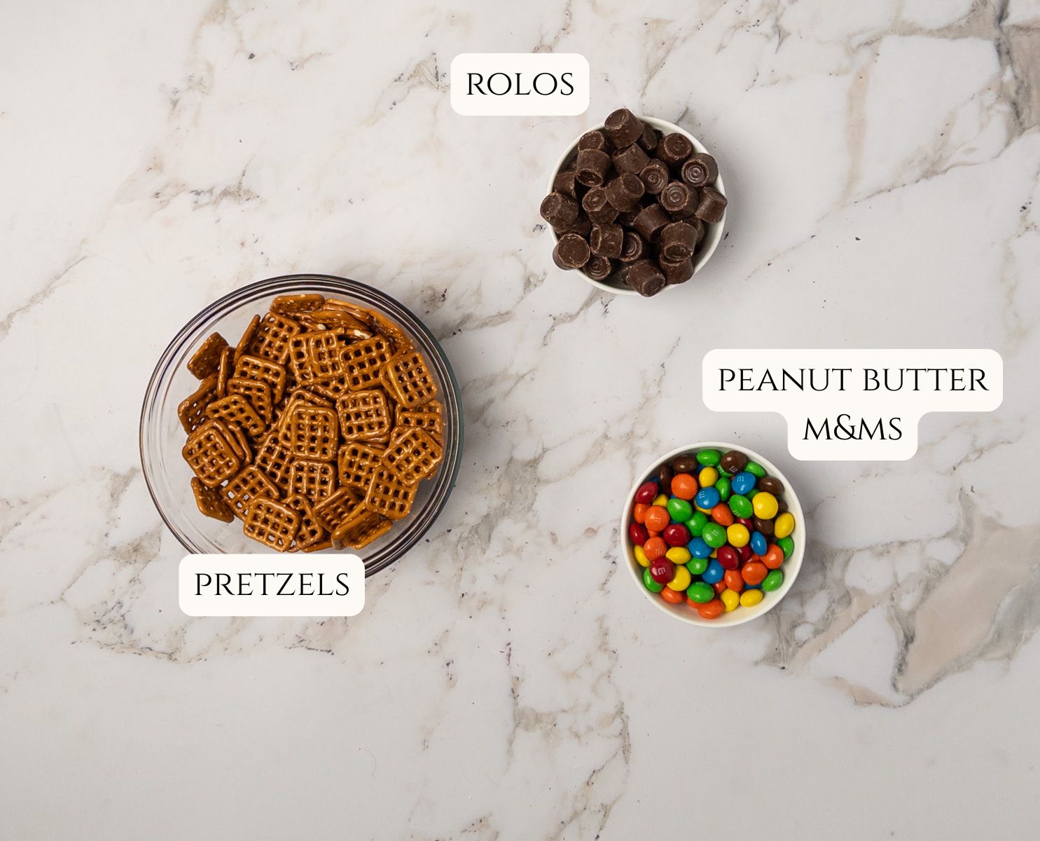 Ingredients for chocolate pretzel bites.