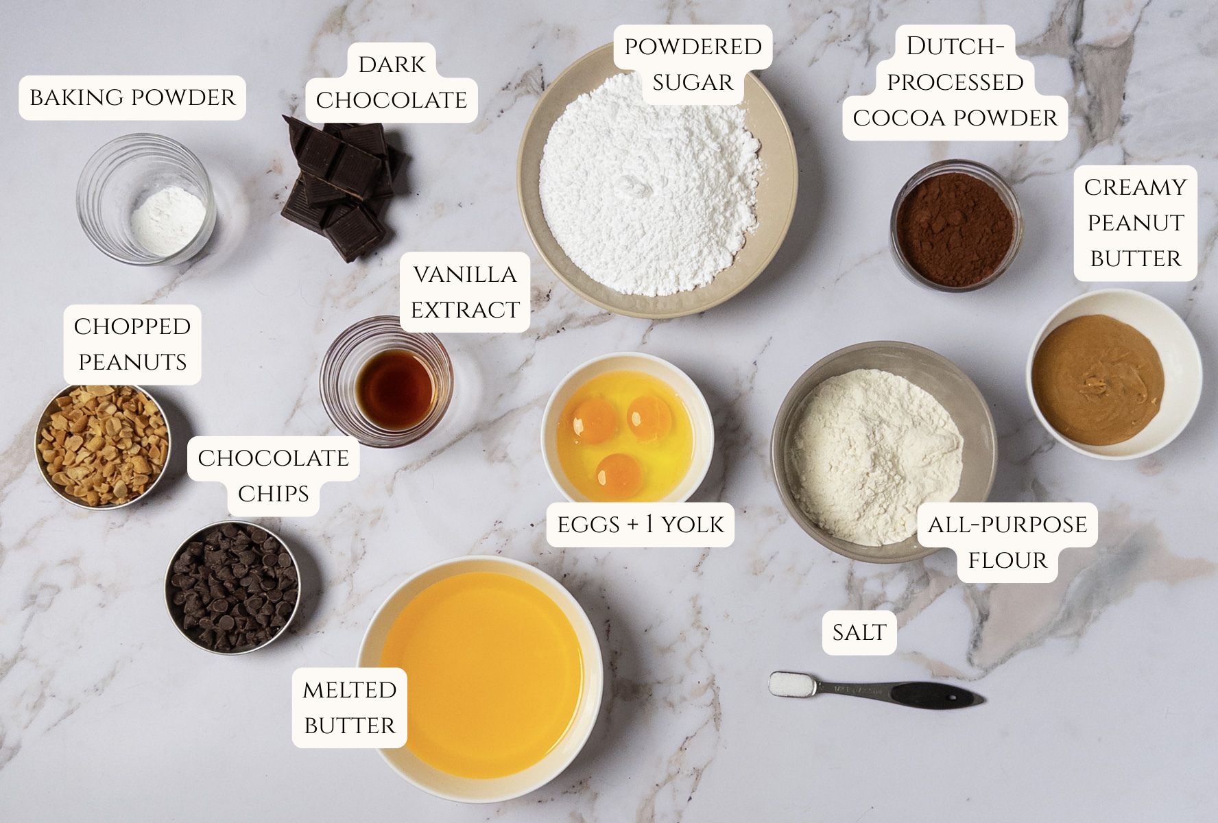 Ingredients for peanut butter brownies.