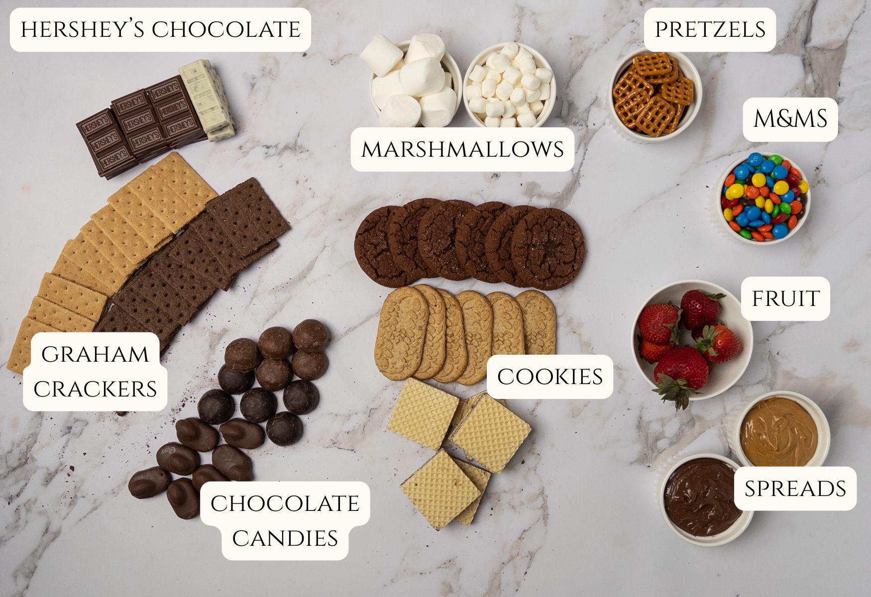 S'mores charcuterie board ingredients.